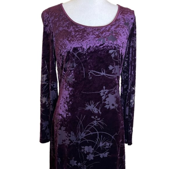 CDC Purple/Plum Velvet/Flocked Damask Floral Long Sleeve Dress Size 4 - Picture 7 of 15